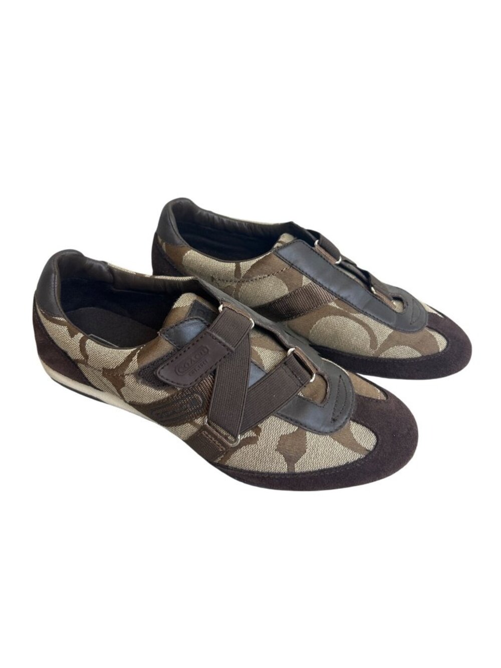 Coach Kyra Sneakers Women's 8M Brown Monogram Strap Y2K Designer Streetwear